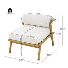 GDFStudio Outdoor Upholstered Lounge Chair, Patio Teak-Finished Iron Club Chair with Beige Cushion,Stylish Comfortable Accent Chair Lounge Seating for Patio,Garden,Porch,Balcony 26"