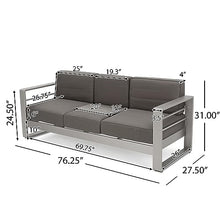 Christopher Knight Home Cape Coral Outdoor 6-Seater Aluminum Conversation Set Silver + Khaki