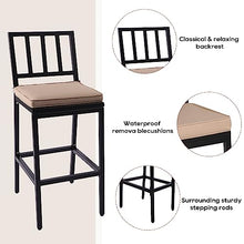 ONLYCTR Outdoor Bar Chairs and Table, Metal Patio Bar Set, 7 Piece Set with Stools & Cushions for Backyard, Porch, Bistro, Balcony (Black, 63" Table, 6 Vertical Back Stools)