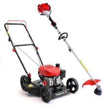PowerSmart 18-Inch 144cc Push Gas Lawn Mower & 16-Inch 25.4cc String Trimmer/Edger with 10-Inch Brush Cutter for Grass Cutting