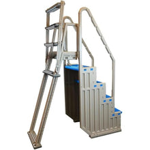 Confer Plastics Step-1X with 8000X Ground to Step Ladder: Above Ground Entry System, Dual Handrails, Slip-Resistant Steps, Supports 300 lbs, Easy Install – Made in USA, Warm Grey with Blue Step-1X