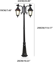 iumLeap Outdoor Lamp Post Light,210Cm 82.67In Outdoor Garden Pillar Post Light Aluminum Path Pillar Lamp Glass Lantern 2-Head Bollard Path Lamp Wate(Black-290CM(114.17in))