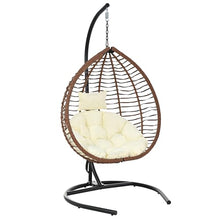 Merax Indoor Outdoor Hanging Hammock Chair with Stand, Foldable Rattan Egg Swing Chair with Iron Frame and Plush Cushion & Removable Headrest,Suitable for Porch Garden,Balcony,Indoor, Brown+Beige