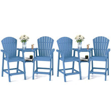 FOOWIN Tall Adirondack Chairs Set of 4 Recycled Poly Patio Stools with Tray Navy Blue