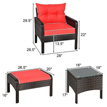 5 PCS Patio Rattan Furniture Set Sofa Ottoman Table Cushioned Yard Red