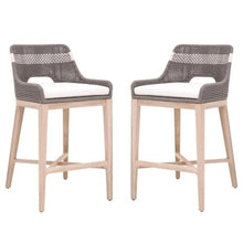 Home Square 2 Piece Outdoor Upholstered Rope Barstool Set Dove Gray Teak