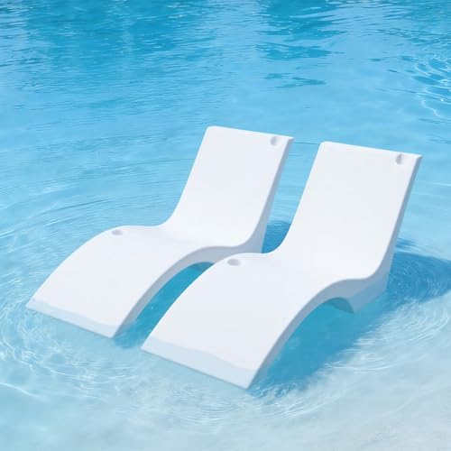 VEVOR Pool Lounge Chairs, Set of 2 Chaise Lounger, Water Weighted in-Pool Lounger Chairs for up to 9" Water Depths, Anti-Floating Patio Furniture with Cup Phone Holders for Sun Shelf & Tanning Ledge