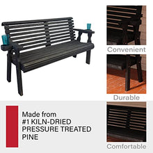 Amish Casual Heavy Duty Pressure Treated 5 Foot Outdoor Garden Bench with Cup Holders - Amish Crafted Roll Back Design in Black Stain, 700 Lb Weight Capacity