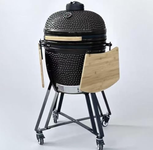21 Inch Outdoor Egg Shape Ceramic BBQ Grill, Round Charcoal Grill for Patio Garden Backyard(Black)