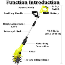 Electric Garden Tiller, Cordless Cultivator, Rotovator and Rototiller with 2×4000 mAh Lithium Battery for Lawn,Gardening,Soil Cultivation (A)