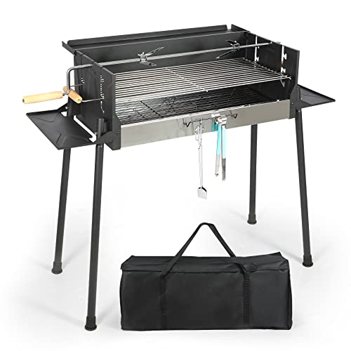 TBLOTYD Portable Large Charcoal BBQ Grill with Adjustable Height Foldable Side Tables and Offset Smoker – Perfect for Outdoor Cookouts Tailgating and Backyard Parties