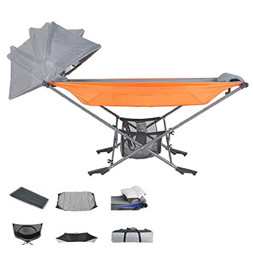 Camping Hammock Stand Portable Folding Cot Set All-Inclusive Design for Outdoor Patio Camping Beach and Festivals (Orange)