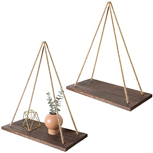 A1DFDFGOQSFG Wooden Rope Swing Wall Hanging Plant Flower Pot Tray Mounted Floating Wall Shelves Nordic Home Decoration Moredn Simple Design
