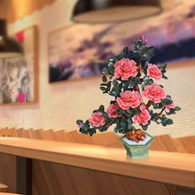 SYRIS Simulation Potted Plants Bonsai Tree Living Room Jade Crafts Flower Stand Tea Table Decoration Porch Decoration Jade Carving Peony Flower Bonsai Fake Plant Greenery Decor for Desk