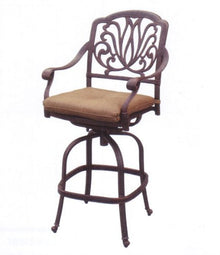 Patio Land Elizabeth Outdoor Patio Barstool Set of 4 Counter Height 26" Dark Bronze with Walnut Cushions