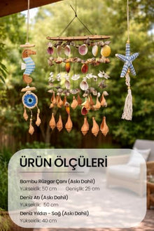 3 Piece Wind Chime Set Seahorse Starfish Hanging Decor for Garden Patio Balcony Outdoor Indoor Handcrafted Indonesian Art Peaceful Sound - Multicolor, 20x10 inch