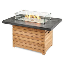 Outdoor GreatRoom Co Propane Fire Pit Table - Darien Gas Fire Pits for Outside Patio - 44 Inch Rectangular Everblend Concrete Firepit Fire Table, Wood Base, Glass Tabletop Cover, 55,000 BTU - Grey
