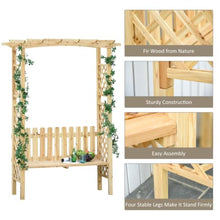 Wooden Garden Arbor with Bench and Fir Wood Frame for Growing Grapes, Vines, Flowers, Outdoor Decorative Seating Bench with Two-Side Trellis for Backyard, Garden