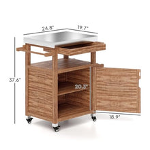 Amgalers Wood Frame Grill Cart, Stainless Steel Tabletop Pizza Oven Stand, Closed Storage Cabinet, Spice Rack & Towel Holder for Patio, Backyard Indoor Outdoor Use(Brown)