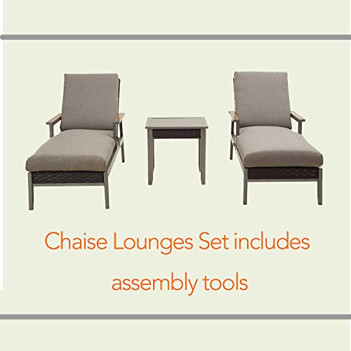LOKATSE HOME 3-Piece Outdoor Patio Chair Set with Adjustable Metal Rattan Reclining Chairs and Side Table Dark Gray