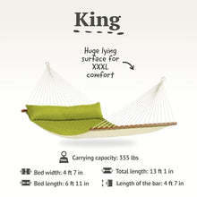 LA SIESTA® Alabama Quilted Hammock with Spreader Bar & TreeMount, Fabric Tree Hammock with Tree Straps for Beams Posts - Weatherproof Outdoor Hammock - 2 Person Double Hammock Bed - XL King, Avocado