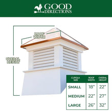 Good Directions Lexington Cupola, 26" x 26" x 32", White PVC Vinyl with Copper Roof, Louvered Roof Accent for Garages, Barns, Sheds & Homes, Weathervane Compatible, Large (26 Inch)