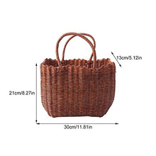 FENOKD Picnic Baskets Plastic Imitated Rattan Wicker Bag Portable Picnic Basket Shopping Bag Woven Grocery Basket Fruit Snack Food Storage Basket，