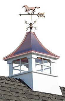Accentua Charleston Cupola with Horse Weathervane 24" Square 53" High White With Copper Roof