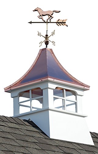 Accentua Charleston Cupola with Horse Weathervane 24" Square 53" High White With Copper Roof