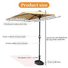 FORRTY Half Patio Umbrella Wall Mounted Outdoor Umbrella Set, 230x130cm UV Protection Sun Shade With Adjustable Crank, Water-Fill Parasol Base, Table & 2 Chairs For Balcony, Garden, Deck, Café(Khaki 1