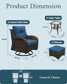 SAILARY Patio Furniture Set, 5PCS Outdoor Wicker Conversation Set with 6" Thick Cushions, High Back Swivel Rocker Chairs, Weather Resistant Olefin Fabric for Garden, Poolside, Navy Blue