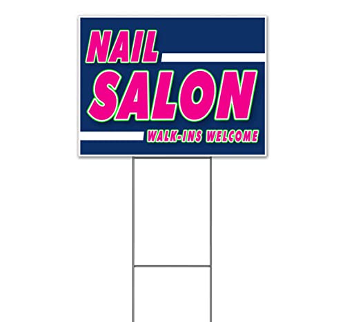 Nail Salon Walk Ins Welcome (18" x 24") Yard Sign, Quantity Discounts, Multi-Packs, Includes Metal Step Stake, Bandit, New, Advertising, USA