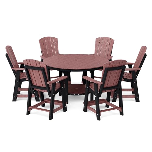 Wildridge Heritage 7-Piece 60" Pub Counter Set, Cherrywood and Black - Outdoor Weather Resistant Recycled Plastic Furniture for Patio