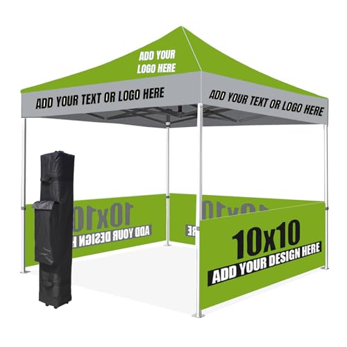 Custom Canopy Tent 10 x 10 Pop Up Canopy Tent for Tradeshow Advertising Gazebos with Logo, Nano-Grade Water Repellent Heavy Duty for Outdoor Events Business, w/Roller Bag (3 Half Wall)