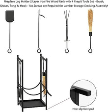 GenSDH Log Store Firewood Rack Wrought Iron Fire Wood Rack Outdoor Black 33 Inches