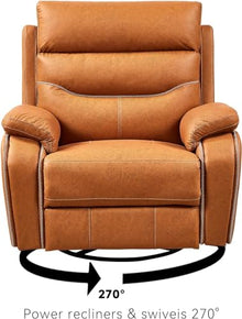 UOPYNE Dual Motor Power Swivel Recliner Chair with Massage and Heat for Elderly, 270° Electric Leather Rocker Recliner with Power Headrest, USB Port for Living Room