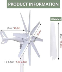 GTANND Efficient Wind Turbine Generator,with 8 Blades Vertical Axis Wind Turbines Generator Kit with Solar Wind Hybrid Controller,for Household Power Supply, Road Infrastructure 3000W-12V
