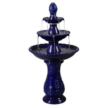 3-Tier Dark Blue Ceramic Fountain, Decorative Water Fountain with LED Lights and Quiet Pump, Indoor Outdoor Water Feature for Patio, Garden, Deck, Balcony, Office and Home Décor