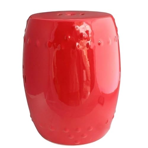 LINKIO Garden Stool Elegant Porcelain Drum Stool - Decorative Garden Stool with Brass Hole Carving for Home and Outdoor Use Ottomans