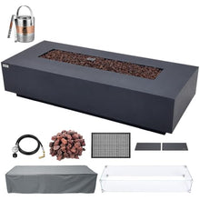 AMS 72" Rectangular Concrete Natural Gas Fire Pit Table Bundle - Dark Gray