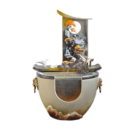 Outdoor Water Fountain New Chinese Water Fountain with Feng Shui Wheels and Fish Pond Decorative Fountain Circulating Water Landscape Decorations, Suitable for Living Room, Office, Courtyard Garden