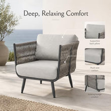 Outdoor Lounge Chair Elementi Milano Patio Lounge Chair, Aluminum and Rope Outdoor Armchair with Canvas Granite 5402 Cushions, Dark Gray Frame, 29.5 x 30.3 x 28.3 in