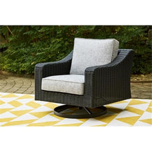 BOWERY HILL Outdoor Swivel Lounge Chair with Cushion, 360-Degree Swivel, Black Resin Wicker and Aluminum Frame, UV-Resistant Nuvella Fabric, Powder-Coated Finish, 35" W x 37" D x 35" H, Patio Seating
