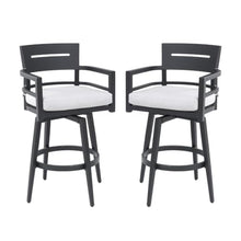 Tanimoreg Set of 2 Modern Outdoor Swivel Bar Stools, Weather Resistant Aluminum Patio Bar Chairs with 360° Rotation Sunbrella Fabric Cushion Ergonomic Armrest for Deck Garden Backyard Poolside