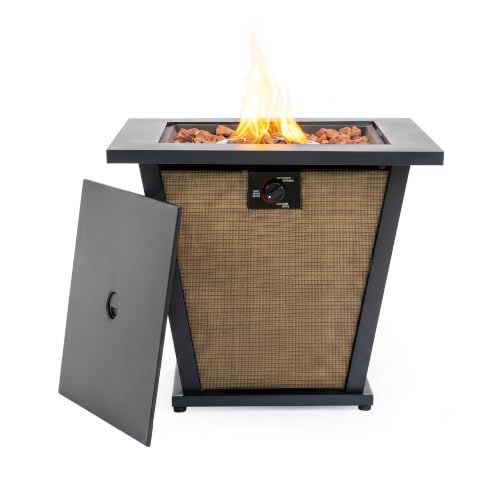 WOCFYK 28" Propane Gas Fire Pit Table, 50000 BTU Square Steel Fire Pit for Outside Patio Deck Garden Courtyard -Brown