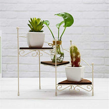 SIDUFHAOPKLL 3-Layer Retro Iron Plant Rack Stand Succulent Shelf Staircase Desktop Garden Flower with Wood Plate Home Decorative(E)