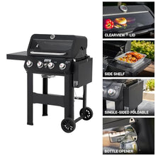 Monument Grills 4-Burner Liquid Propane Gas Grill, Matte Black Stainless Steel Burner Grill with Clearview® Lid and One Foldable Shelf for Outdoor Cooking Kitchen Patio Backyard Barbecue, Mesa420MF