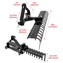 Replacement for 50" 3-Point Landscape Rake Grass Comb for Category-0 Tractor Hookup OEM