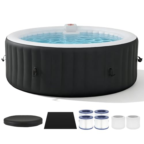 SunSwell 71" Inflatable Hot Tub 4 Person, Round Outdoor Spa, Black