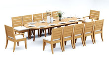 TeakStation 12 Seater Grade-A Teak Wood 13 Pc Dining Set: 118" Double Extension Oval Table and 12 Atnas Chairs (2 Arm & 10 Armless Chairs) #31AT2602